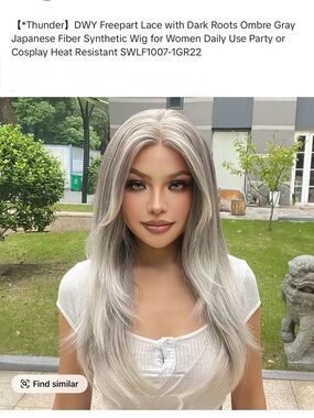 DWY Thunder Ombre Gray Synthetic Wig with Dark Roots